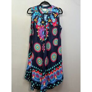 Seven Islands Dress Womens 3X Navy Blue Mandala Floral Sleeveless Tunic Rayon